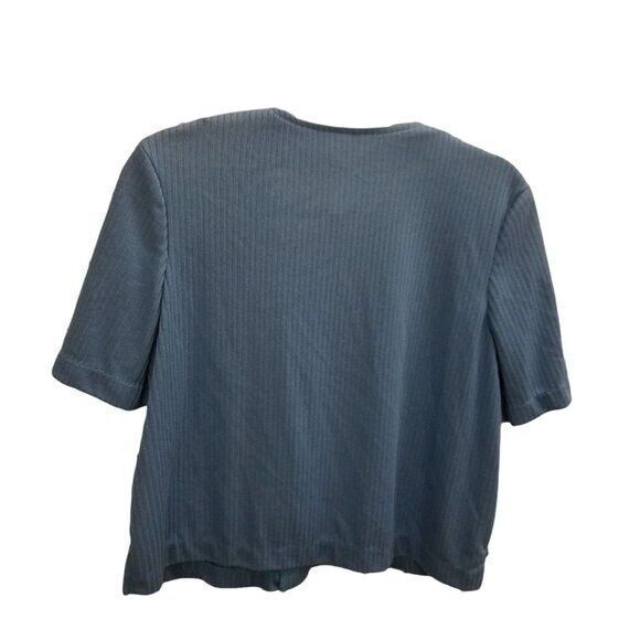 Womens Sz 14 Blue Solid Short Sleeve Ribbed Semi Cropped Cardigan - Picture 6 of 9